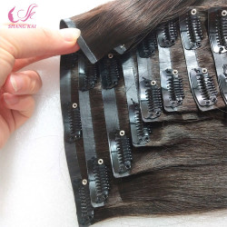 Black Silky Straight Double Drawn Thick End Clip in Hair Extension