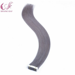 No Shedding Russian Virgin Hair Silver Grey Color Double Drawn Remy Tape Hair Extension